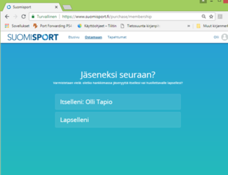 3/7: Valitse sueraavaksi oletko maksamassa jäsenmaksua itsellesi vai lapsellesi.