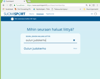 4/7: Etsi "Mihin seuraan haluat liittyä"-sivulta "Oulun judokerho"