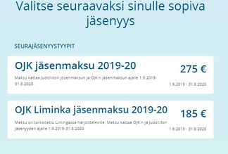 5/7: Seuran valinnan jälkeen avautuvalta "Valitse seuraavaksi sinulle sopiva jäsenyys"-sivulta pääset valitsemaan oikean jäsenmaksu.